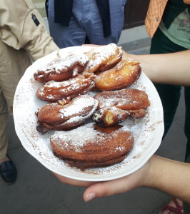 Apple Szarlotka, dusted with powdered sugar in Krakow Poland