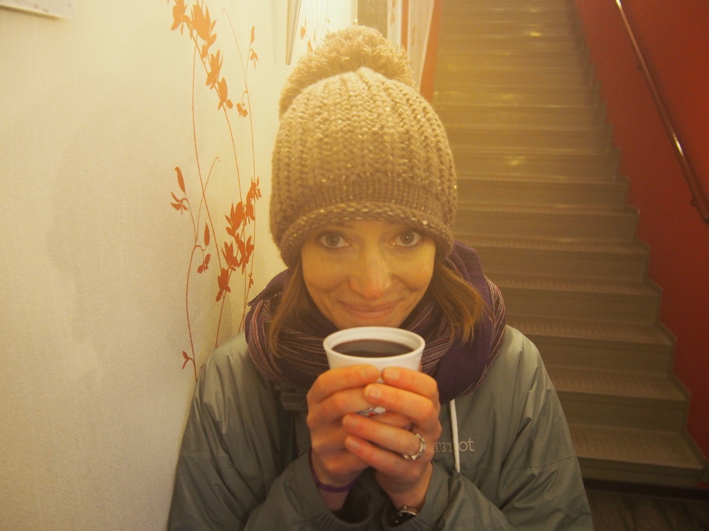 Drinking Gluhwein to keep warm!