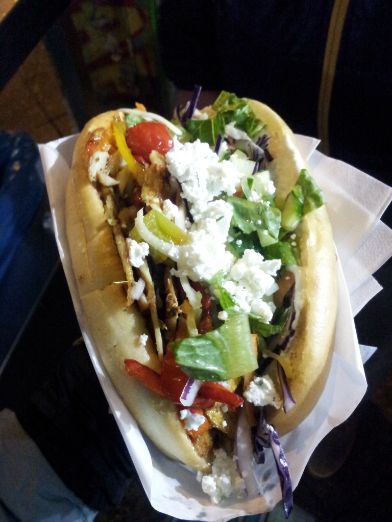 Mustafa's Gemuse Kebap loaded with fresh and cooked veggies, feta and sauce. Delicious!!
